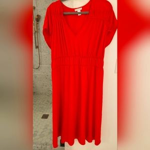 Vibrant Red Midi Dress with Ruching